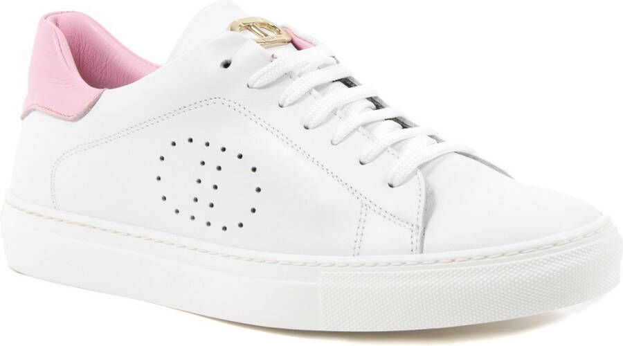 Dee Ocleppo Witte Leren Sneaker Met Roze Detail