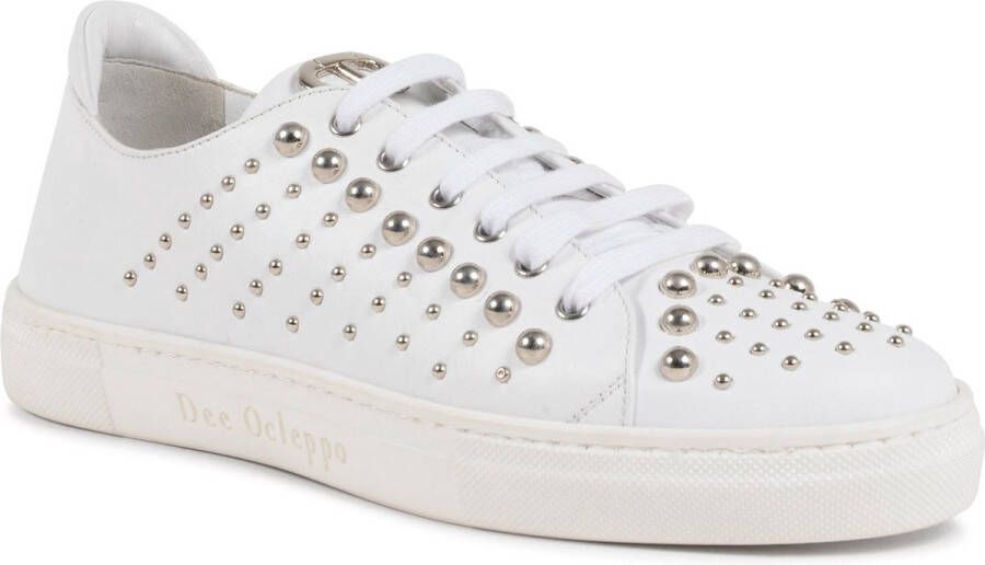 Dee Ocleppo Zilveren Studs Leren Sneaker White Dames