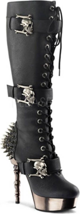 Demonia Muerto 2028 Boot with studs and chrome heel black matt 5 = )