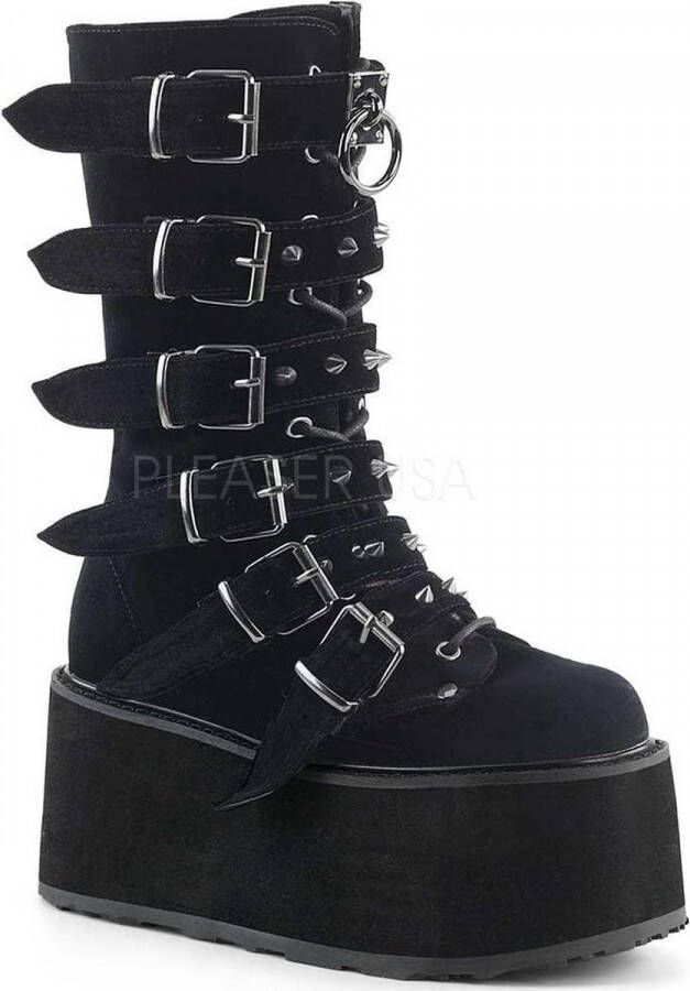 DemoniaCult Damned-225 plateau laars met gespen en studs fluweel zwart Demonia