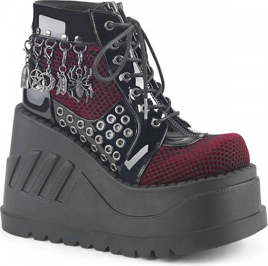 DemoniaCult STOMP-18 Plateau Laarzen 42 Shoes Zwart Bordeaux rood