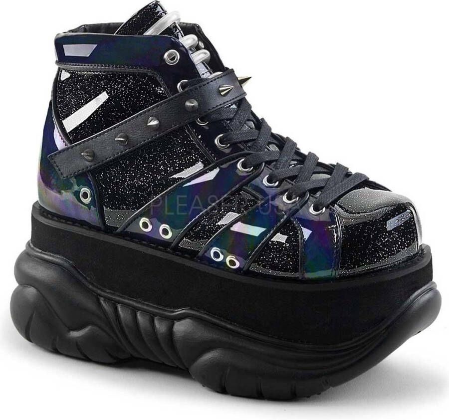 DemoniaCult Neptune-100 glitter unisex plateau sneakers met spikes zwart Demonia