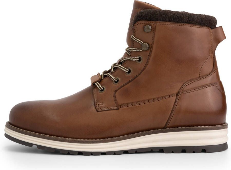 DEN BROECK DenBroeck Ferry St. Hoge leren herensneaker Gevoerde veterboots Cognac Bruin Leer