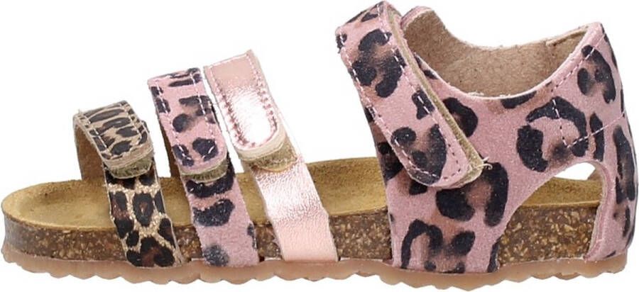 Develab 48274 leren sandalen met panterprint roze