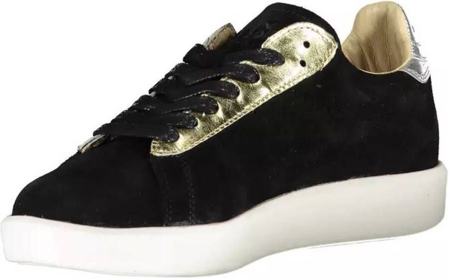 Diadora Elegante Zwarte Leren Sneakers met Contrastdetails Black Dames