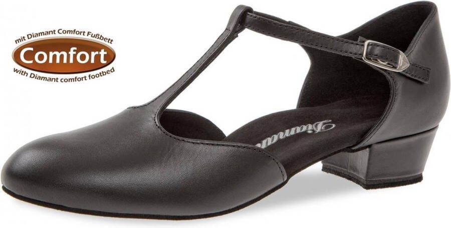 Diamant Dansschoenen Lage Hak voor Dames 053-029-034 – Ballroom Salsa Latin – Zwart Leer