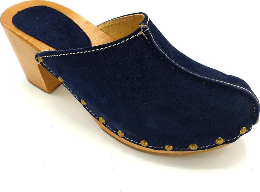 DINA Heels Navy blue dames clogs suede