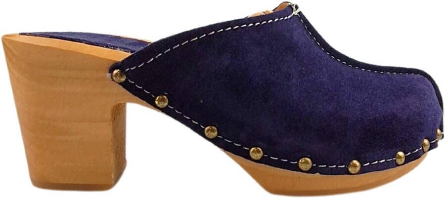 DINA Heels Navy blue dames clogs suede