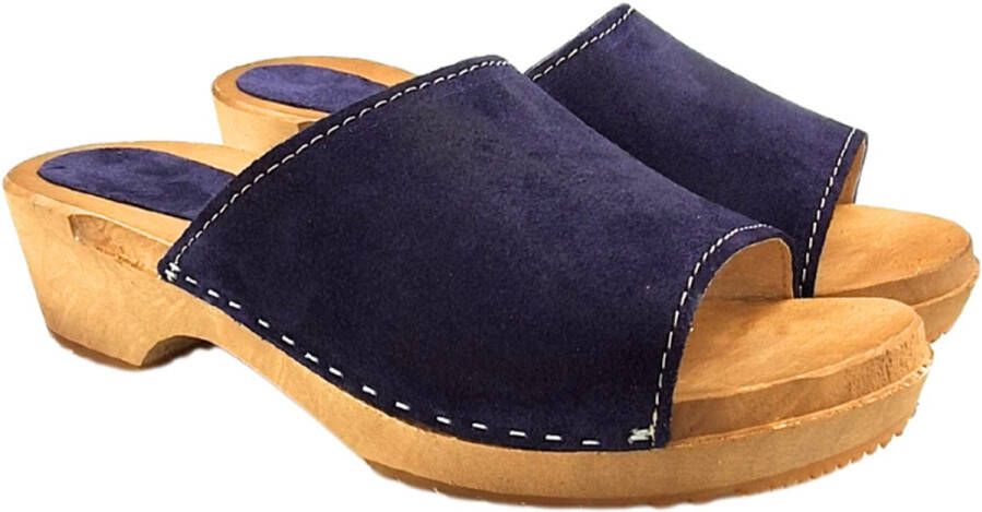 DINA Houten sandalen met suede leren upper Navy Blue