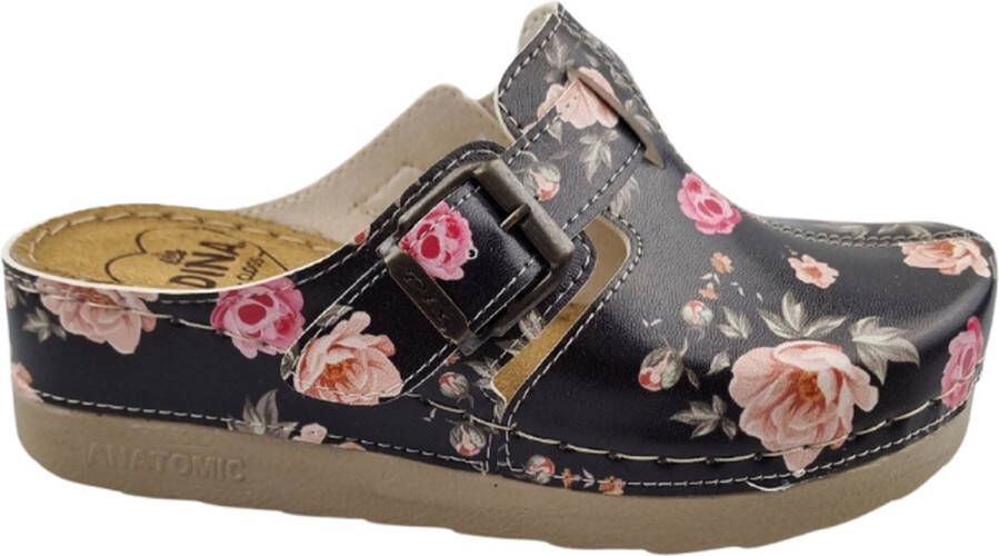 DINA Medische klompen werkklompen PU clogs Black Rose