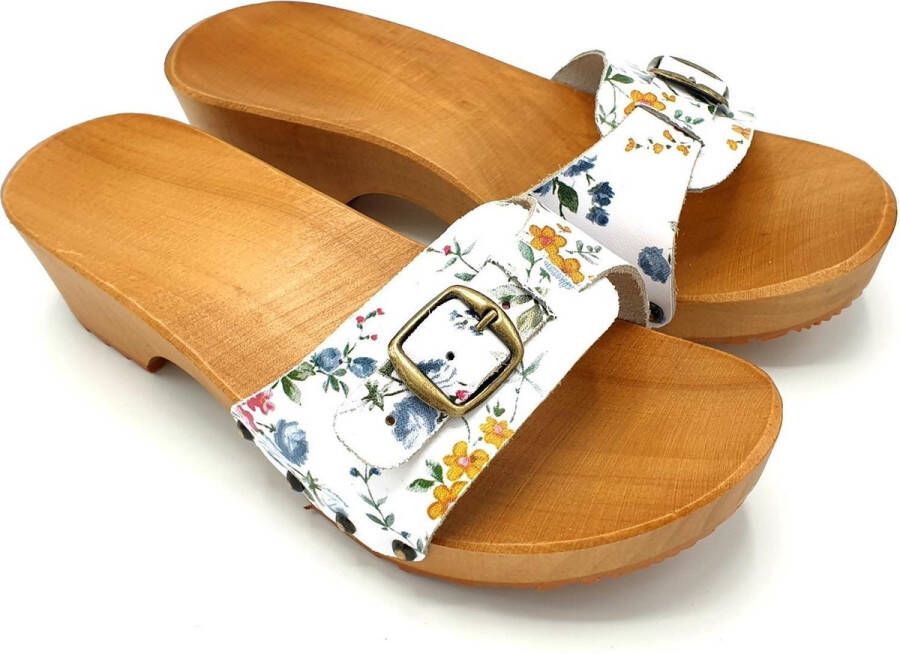 DINA sandalen bloemetjes print met leren band voor dames (kleppers)