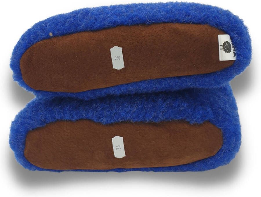 DINA wollen sloffen 100% wol pantoffels -blauw wit hoog model