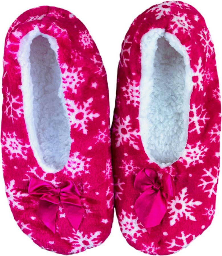 Merkloos Sans marque Pantoffels Dames Wollen sloffen Antislip Sneeuwvlokjes Roze