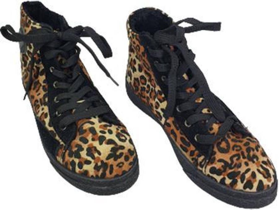 Schoenen half hoog panterprint met voering INGE Zwart Bruin