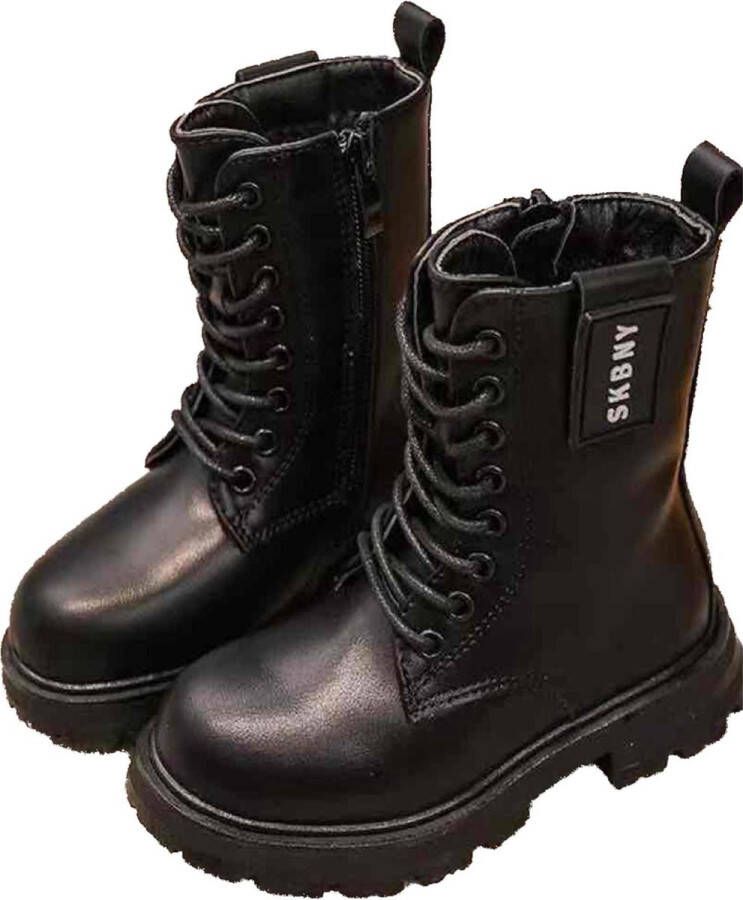 Djsa fashion Warme laarzen voor meisjes Winterbotjes- Enkellaarsjes-| kinderbotten- Veterboots Biker boots _ _ZWART