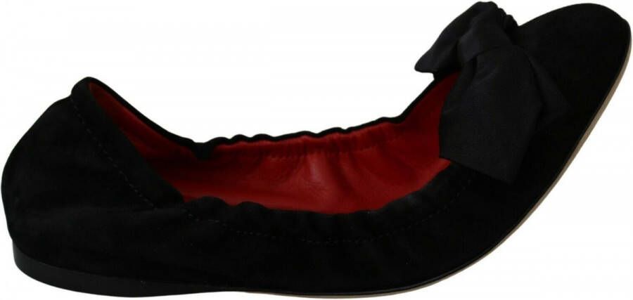 Dolce & Gabbana Black Suede Red Ballerina Flats Shoes