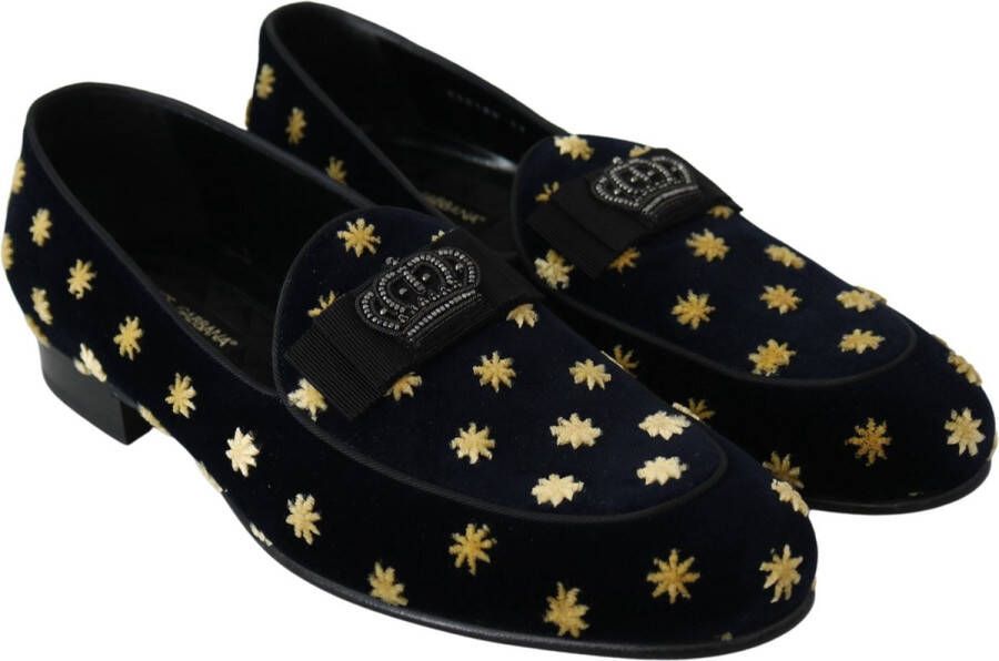 Dolce & Gabbana Blauwe Velvet Crown Loafers Slippers Schoenen Blue