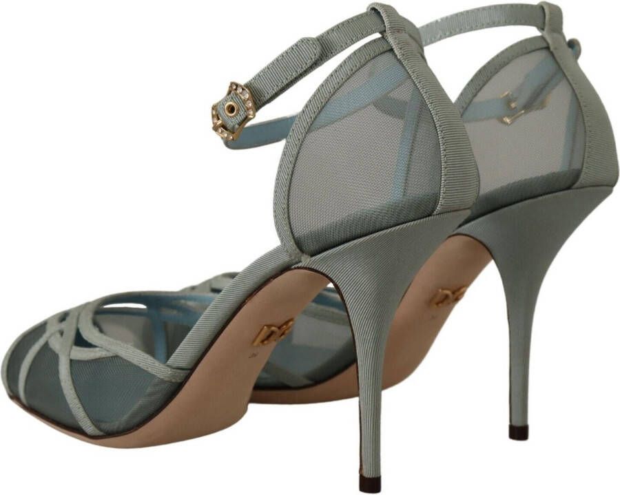 Dolce & Gabbana Blue Mesh Ankle Strap Heels Sandals Shoes