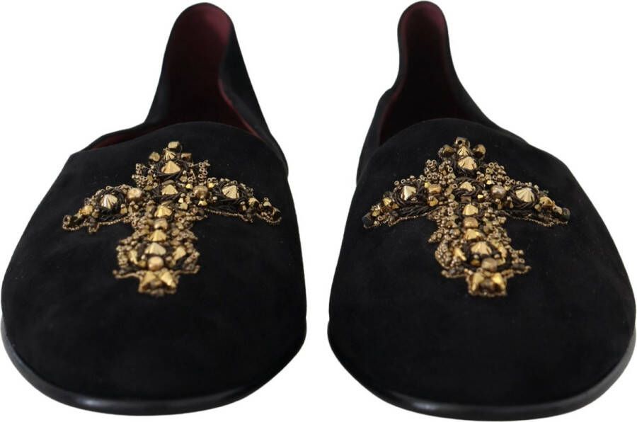 Dolce & Gabbana Zwarte Suède Gouden Kruis Instappers Schoenen Black Heren