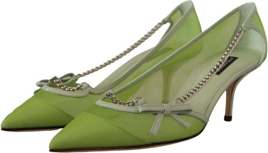 Dolce & Gabbana Groene Mesh Leren Ketting Hakken Pumps Schoenen Green Dames - Foto 1