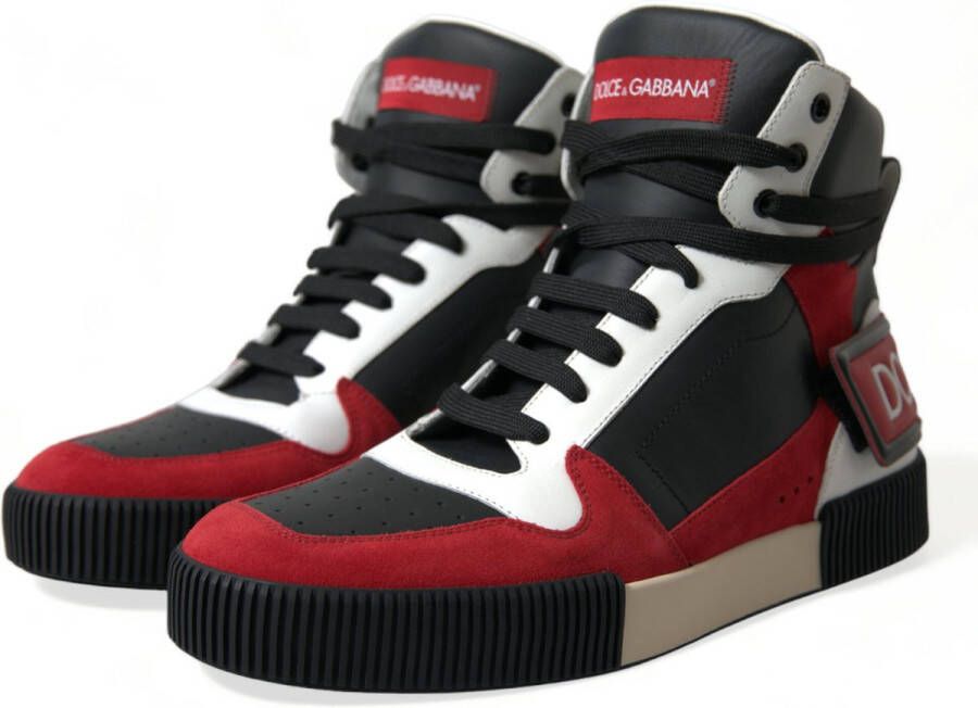 Dolce & Gabbana Zwart Rood Leren High Top Sneakers Black Heren