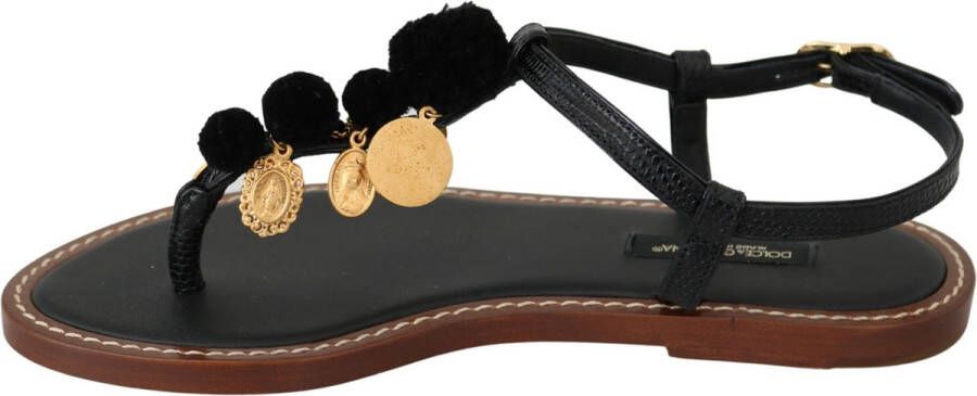 Dolce & Gabbana Zwarte leren enkelband flats Black Dames