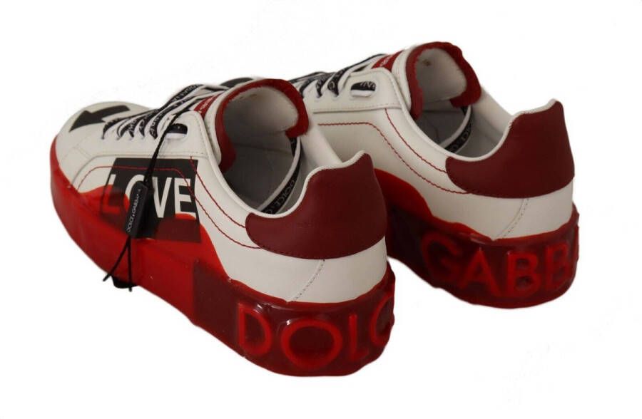 Dolce & Gabbana Wit Rood Portofino Love Print lederen sneakers schoenen