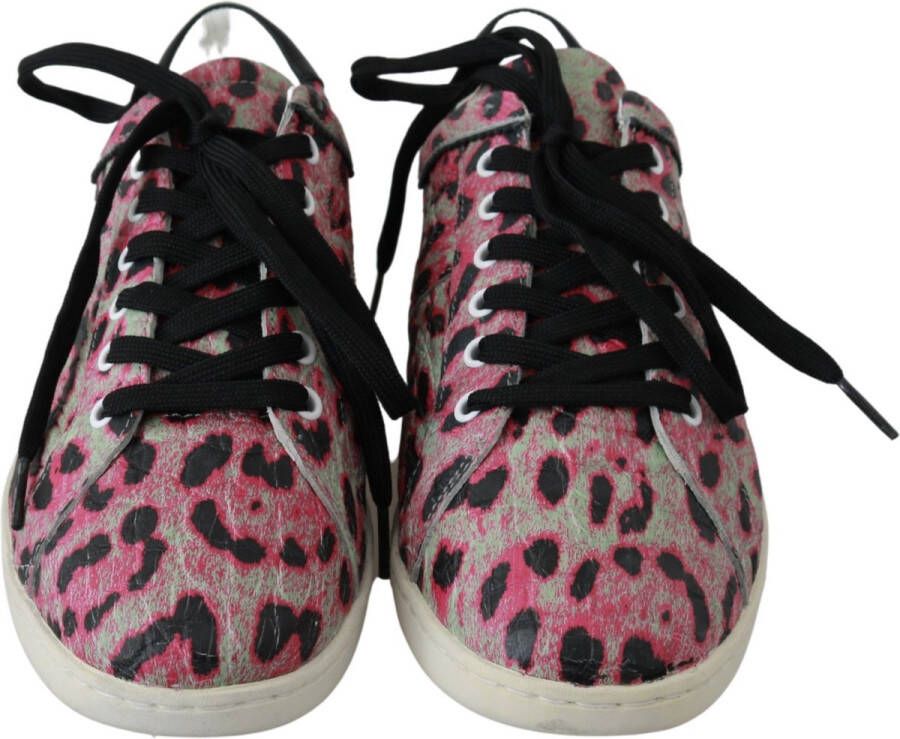 Dolce & Gabbana Roze Luipaardprint Leren Sneakers Pink Dames