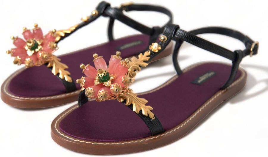 Dolce & Gabbana Platte Sandalen met Prachtige Decoraties Brown Dames