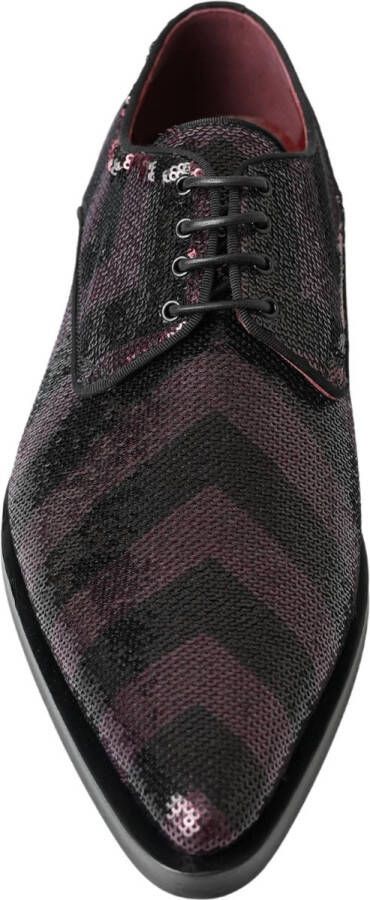 Dolce & Gabbana Zwarte Sequin Chevron Derby Schoenen Black Heren