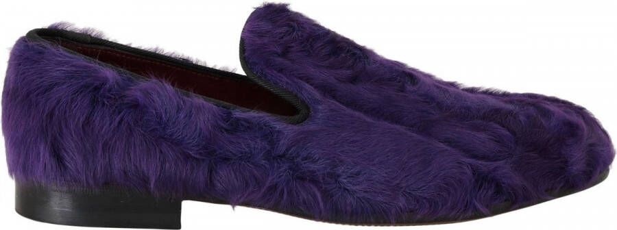 Dolce & Gabbana Purple Sheep Fur Leather Loafers