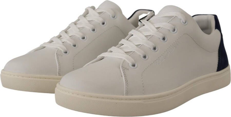 Dolce & Gabbana White Blue Leather Low Top Sneakers