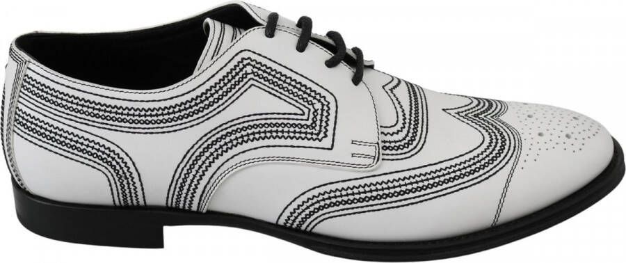 Dolce & Gabbana White Leather Derby Formal Black Lace Shoes