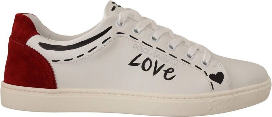 Dolce & Gabbana White Leather Red Love Low Tops Sneakers Wit Dames