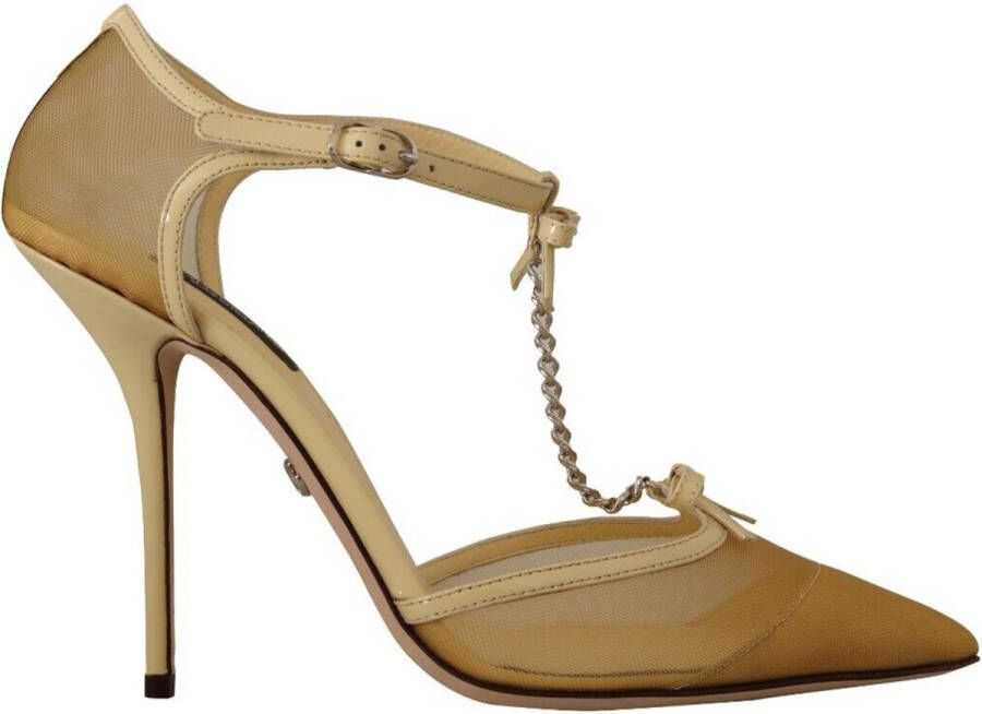 Dolce & Gabbana Yellow Mesh T-strap Heels Pumps Shoes