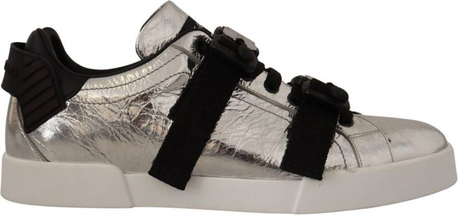 Dolce & Gabbana Zilver Zwart Leer Metallic Sneakers Schoenen