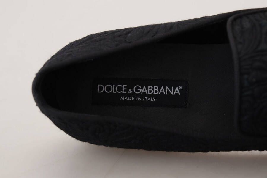 Dolce & Gabbana Zwarte bloemen jacquard pantoffels loafers schoenen