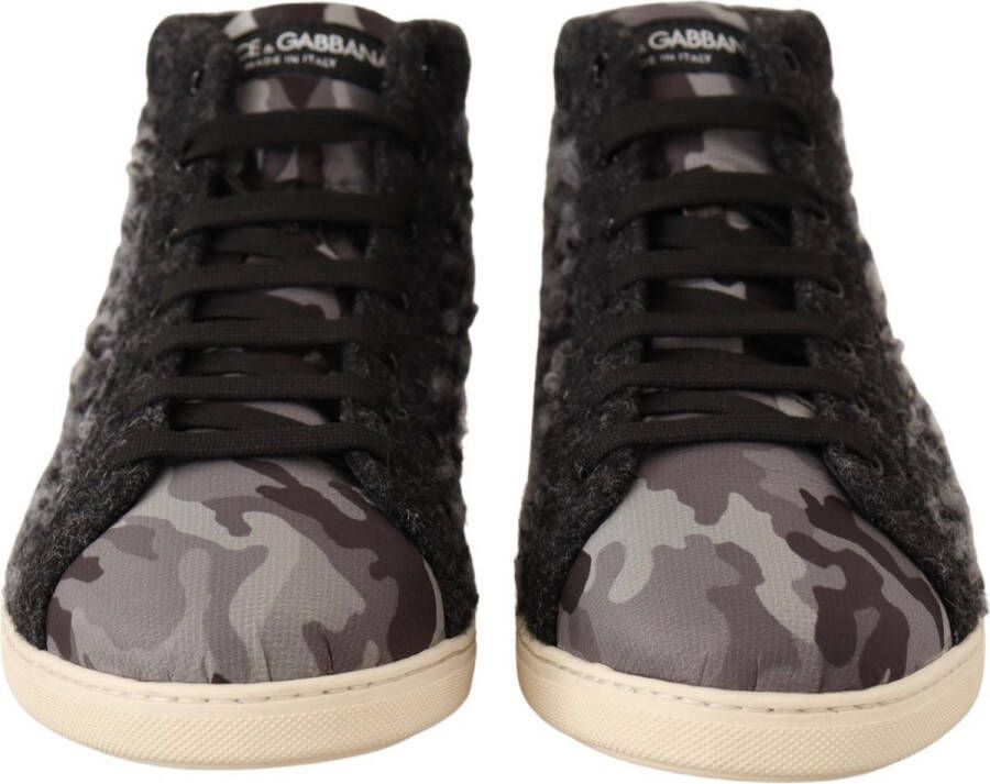 Dolce & Gabbana Grijze Zwarte Wol Katoenen High Top Sneakers Black Dames