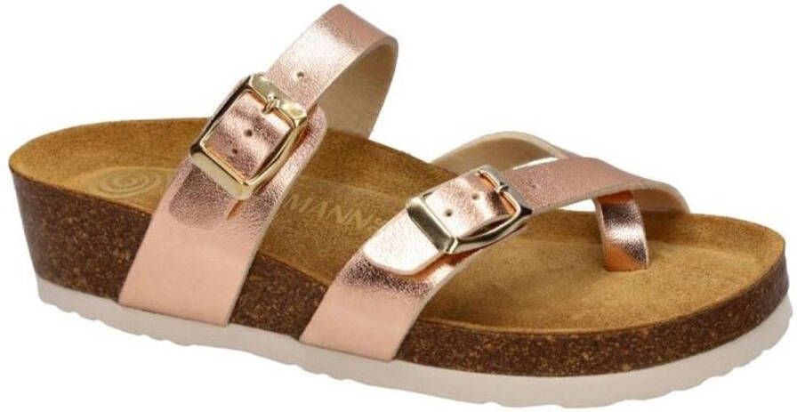 Dr Brinkmann -Dames roze-goud metallic slippers & muiltjes