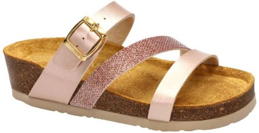 Dr Brinkmann -Dames roze-goud metallic slippers & muiltjes