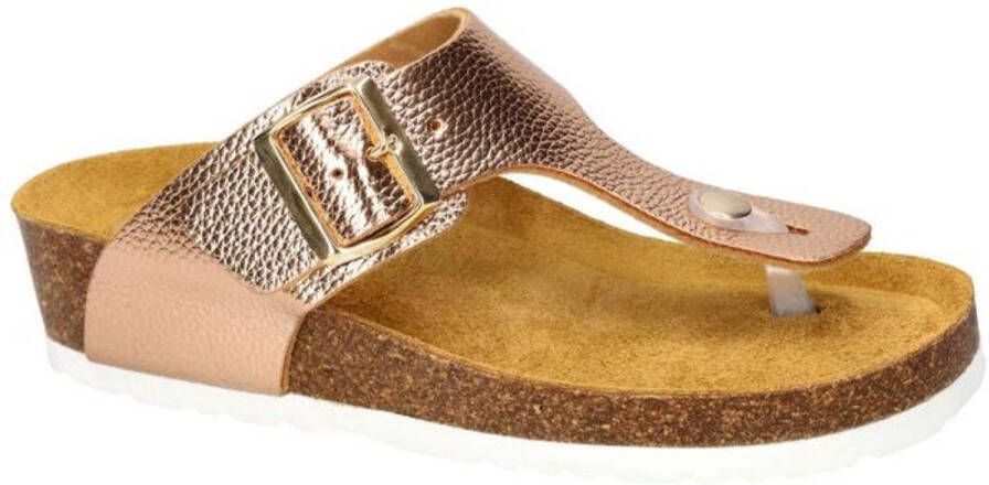 Dr Brinkmann -Dames roze-goud metallic slippers & muiltjes