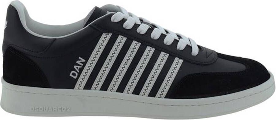 Dsquared2 Zwarte Leren Sneakers met Strepen Black Heren