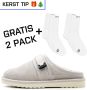 DUTCH'D Luxe pantoffel + Gratis sokken! + Gratis sokken! Sloffen Designer- Ease Mule Grijs Cream Echt wol! Heerlijk warm - Thumbnail 3