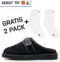 DUTCH'D Luxe pantoffel + Gratis sokken! + Gratis sokken! Sloffen Designer- Ease Mule Suede zwart Echt wol! Heerlijk warm - Thumbnail 6