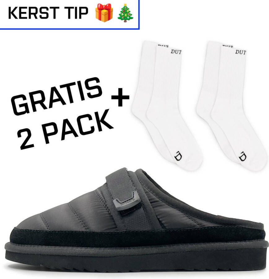 DUTCH'D Luxe pantoffel + Gratis sokken! Sloffen Designer Ease Mule zwart Echt wol! Heerlijk warm