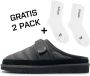 DUTCH'D Luxe pantoffel + Gratis sokken! Unisex Sloffen Muiltjes instappers Designer Ease Mule zwart Echt wol! Heerlijk warm - Thumbnail 1