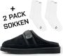 DUTCH'D Luxe pantoffel + Gratis sokken! + Gratis sokken! Sloffen Designer- Ease Mule Suede zwart Echt wol! Heerlijk warm - Thumbnail 2