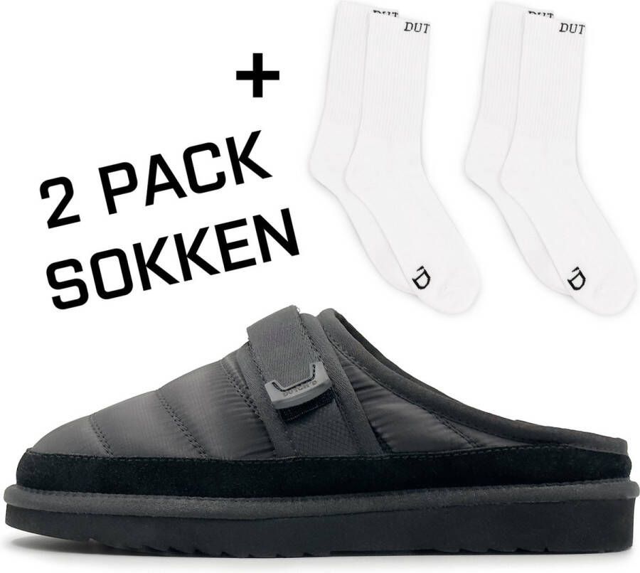 DUTCH'D Luxe pantoffel + Gratis sokken! Unisex Sloffen Muiltjes instappers Designer Ease Mule zwart Echt wol! Heerlijk warm