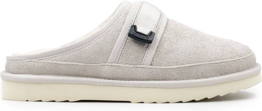 DUTCH'D Luxe Suede pantoffel Sloffen Designer- Ease Mule Grijs Cream Echt wol! Heerlijk warm