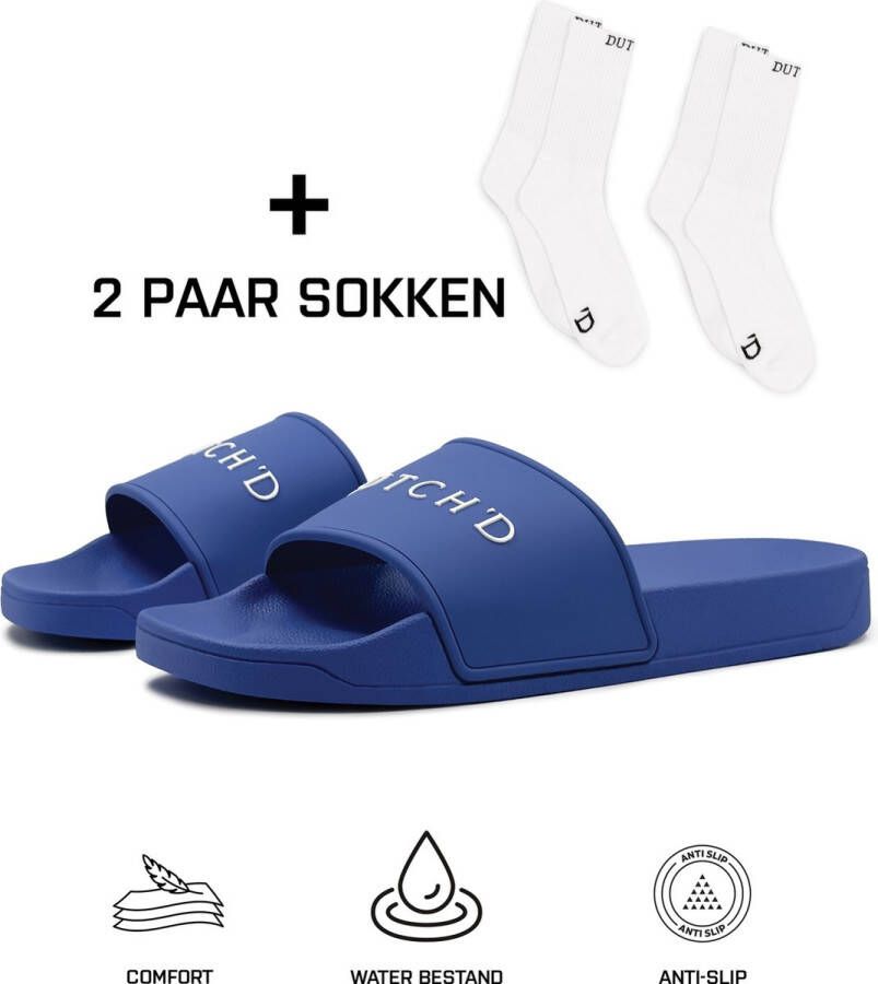 DUTCH'D Rubberen slipper + Gratis koffie thee mok TWV € 14 95 Tijdelijk! Blauw anti slip Comfortabel Dubbele maten unisex Heren Badslipper Slippers Badslippers